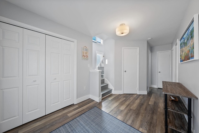 entryway with dark hardwood / wood-style flooring