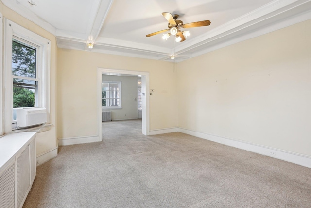 102 S Derby Ave, Ventnor, NJ 08406 - unfurnished room featuring radiator heating unit, light colored carpet, radiator, a ceiling fan, and beamed ceiling