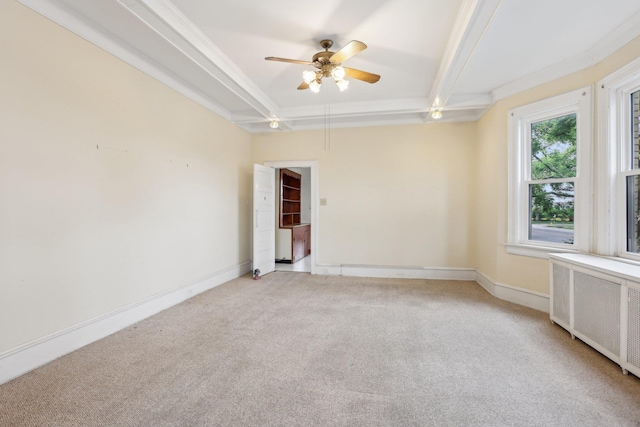 102 S Derby Ave, Ventnor, NJ 08406 - unfurnished room with radiator, light carpet, a ceiling fan, and attic access
