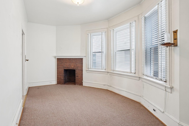 102 S Derby Ave, Ventnor, NJ 08406 - unfurnished living room featuring carpet flooring, a fireplace, and ornamental molding