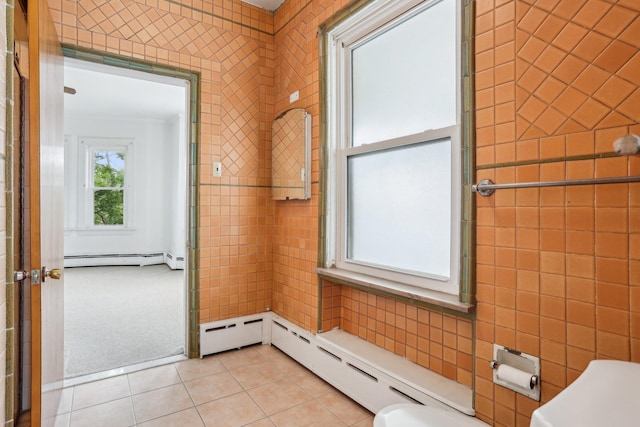 102 S Derby Ave, Ventnor, NJ 08406 - bathroom featuring tile patterned flooring, tile walls, and baseboard heating