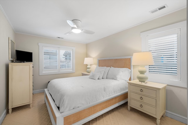 13 93rd St Unit 5, Stone Harbor, NJ 08247 - bedroom with ornamental molding, a ceiling fan, and light tile patterned flooring