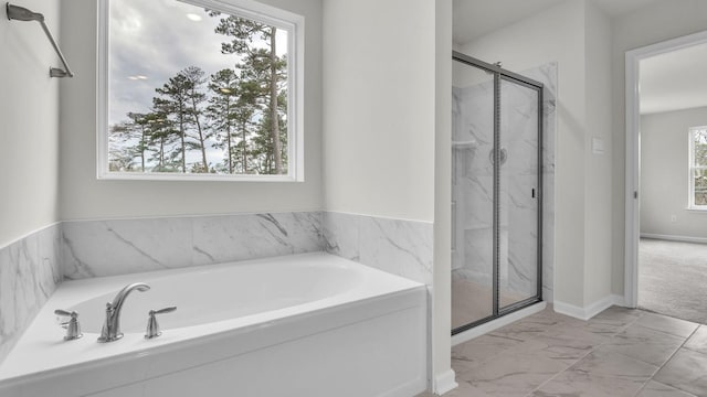 1113 Rte 9 S, Palermo, NJ 08223 - bathroom featuring a bath, marble finish floor, and a marble finish shower