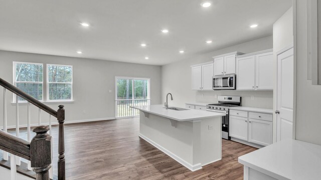 1113 Rte 9 S, Palermo, NJ 08223 - kitchen featuring stainless steel appliances, light countertops, wood finished floors, a sink, and a kitchen island with sink