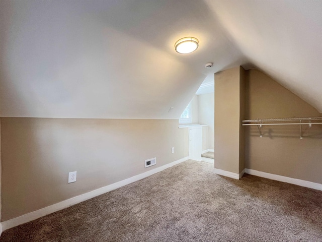 additional living space featuring vaulted ceiling and carpet