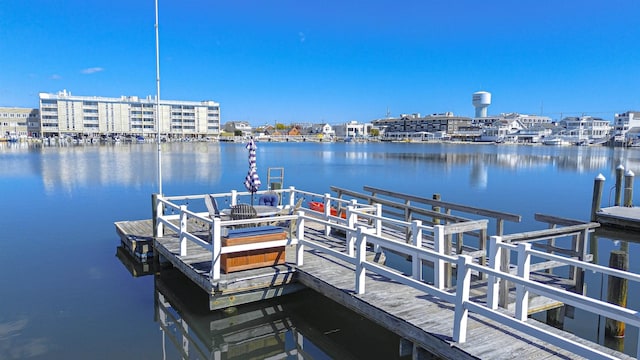 view of dock with a water view