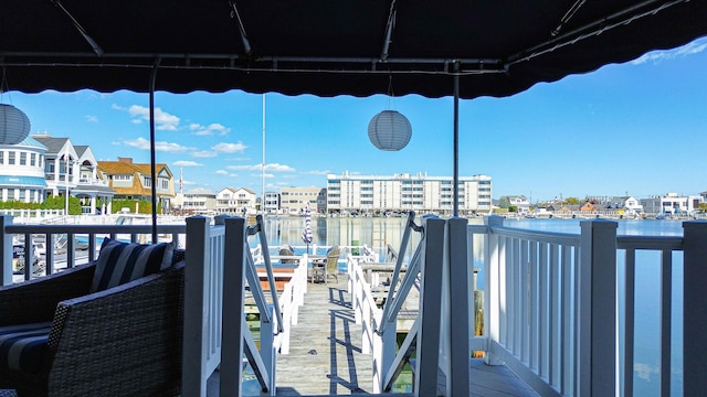 view of dock featuring a water view