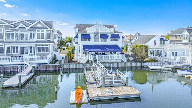 view of dock with a water view