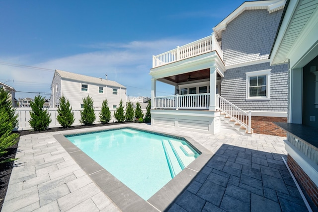 283 85th St, Stone Harbor, NJ 08247 - view of pool featuring a patio, a ceiling fan, and fence