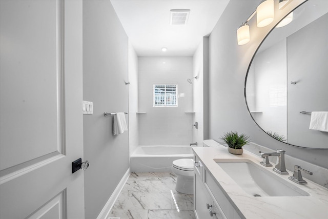 283 85th St, Stone Harbor, NJ 08247 - full bathroom with marble finish floors, toilet, vanity, shower / washtub combination, and baseboards