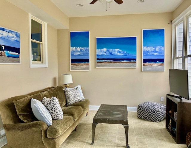 25 Shore Rd, Somers Point, NJ 08244 - living room featuring a ceiling fan and recessed lighting