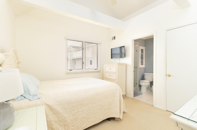 7889 Sunset Dr N, Unit North, Avalon, NJ 08202 - bedroom with light carpet, ensuite bathroom, and ceiling fan