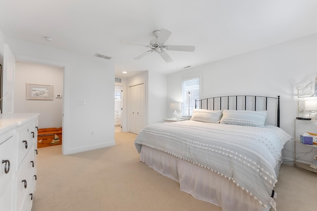 108 27th St, Avalon, NJ 08202 - bedroom featuring light colored carpet, a closet, ceiling fan, and baseboards
