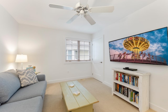 108 27th St, Avalon, NJ 08202 - carpeted living area with baseboards and a ceiling fan