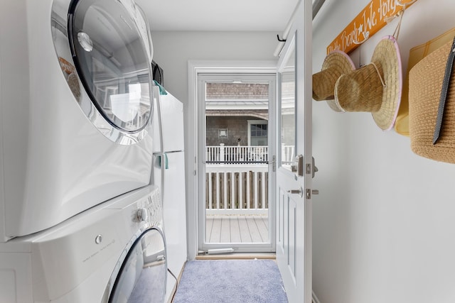 108 27th St, Avalon, NJ 08202 - laundry room with estacked washer and dryer and carpet floors