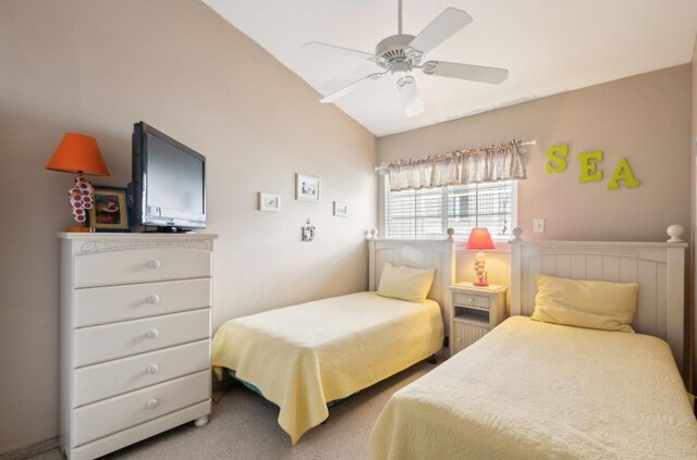 309 E Surf Ave Unit 12, North Wildwood, NJ 08260 - carpeted bedroom featuring lofted ceiling and a ceiling fan