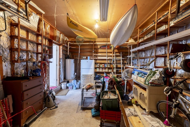 misc room with concrete flooring and water heater