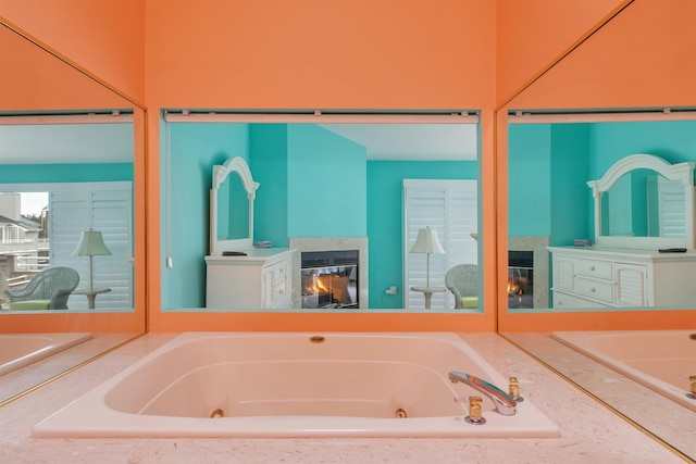 902 Ocean Dr Unit 306, Lower Township, NJ 08204 - bathroom with a glass covered fireplace and a whirlpool tub