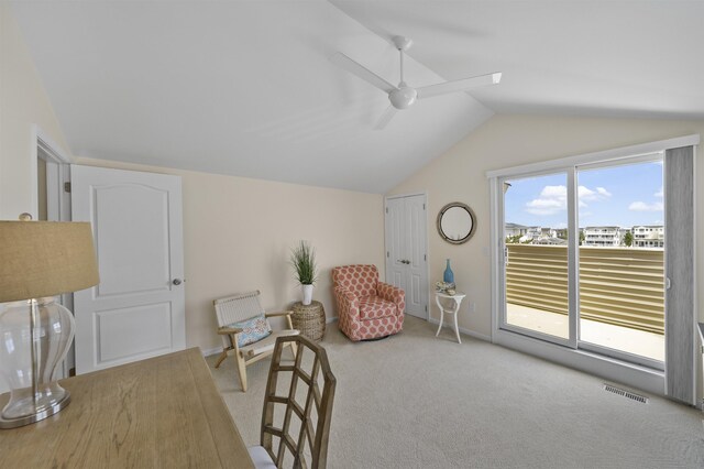 2026 6th Ave Unit S, Avalon, NJ 08202 - living area with vaulted ceiling, carpet, ceiling fan, and baseboards