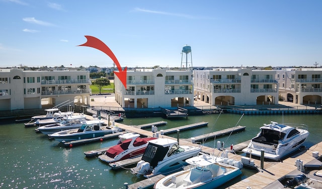 dock area featuring a water view