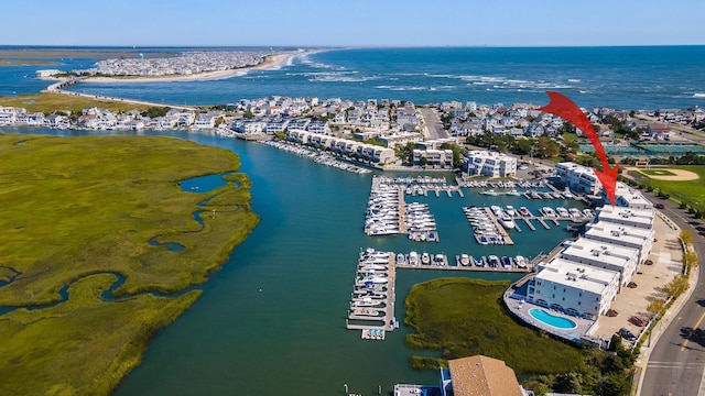 aerial view with a water view