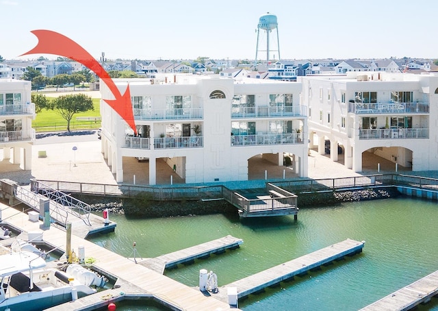 view of dock featuring a water view