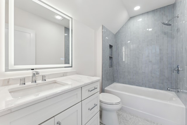427 E 5th Ave, North Wildwood, NJ 08260 - full bathroom featuring vanity, shower / washtub combination, vaulted ceiling, and recessed lighting