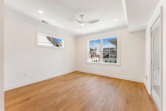 427 E 5th Ave, North Wildwood, NJ 08260 - unfurnished bedroom featuring ornamental molding, multiple windows, light wood-style flooring, recessed lighting, and ceiling fan
