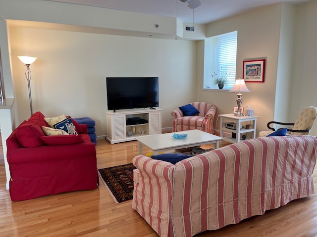 living room featuring light wood-type flooring