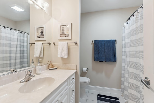 bathroom with tile patterned flooring, vanity, and toilet