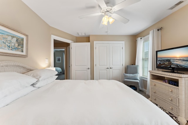 bedroom featuring a closet and ceiling fan