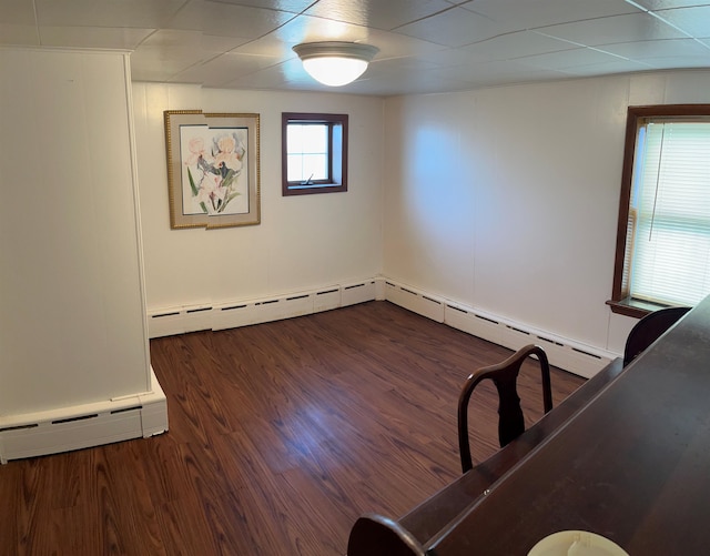 interior space featuring baseboard heating and wood finished floors