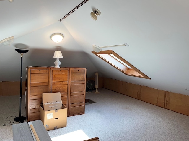 additional living space with carpet and vaulted ceiling with skylight