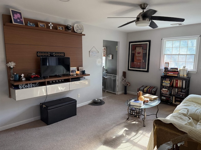 living room with ceiling fan