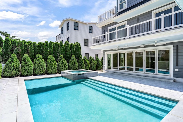 151 37th St, Avalon, NJ 08202 - view of swimming pool featuring ceiling fan, a patio, and a pool with connected hot tub