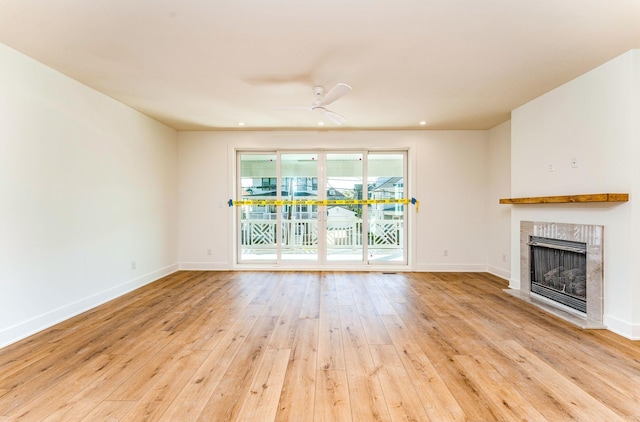 116 W Columbine Rd W, Unit West, Wildwood Crest, NJ 08260 - unfurnished living room with light wood-type flooring, a fireplace, ceiling fan, and recessed lighting