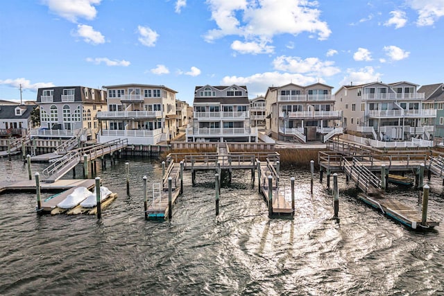 exterior space with a water view