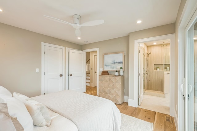 2045 W Ave, Ocean City, NJ 08226 - bedroom featuring light wood-type flooring, recessed lighting, ensuite bathroom, a ceiling fan, and baseboards