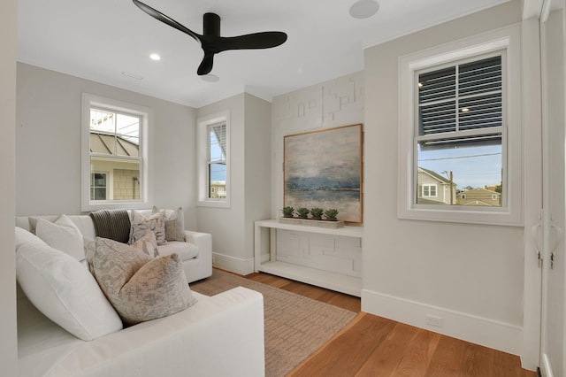 2045 W Ave, Ocean City, NJ 08226 - living area with baseboards, wood finished floors, a ceiling fan, and recessed lighting