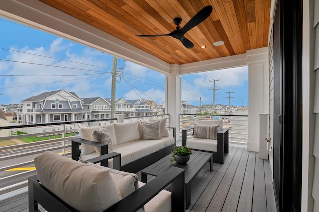 2045 W Ave, Ocean City, NJ 08226 - wooden terrace with an outdoor living space, a ceiling fan, and a residential view