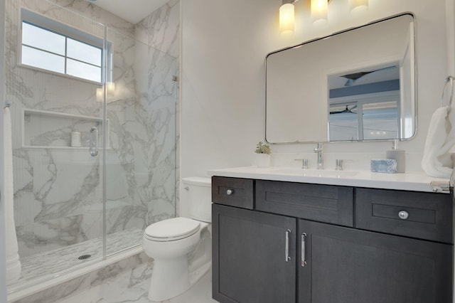 2045 W Ave, Ocean City, NJ 08226 - full bath with marble look tiles, vanity, a marble finish shower, and toilet