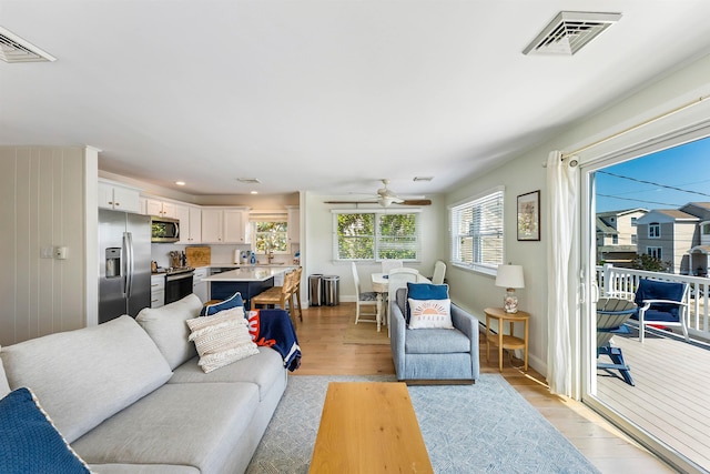 460 20th St Fl 2Nd, Avalon, NJ 08202 - living room with light wood-type flooring, healthy amount of natural light, ceiling fan, and recessed lighting