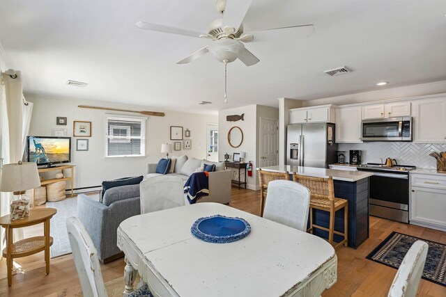 460 20th St Fl 2Nd, Avalon, NJ 08202 - dining space with a ceiling fan, light wood-style floors, and a baseboard radiator