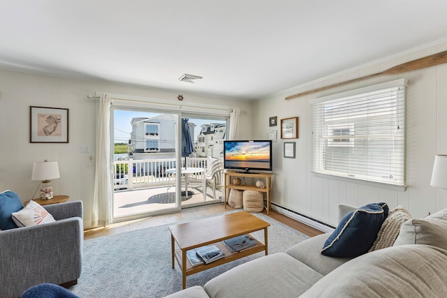 460 20th St Fl 2Nd, Avalon, NJ 08202 - living area featuring baseboard heating, wood finished floors, and healthy amount of natural light