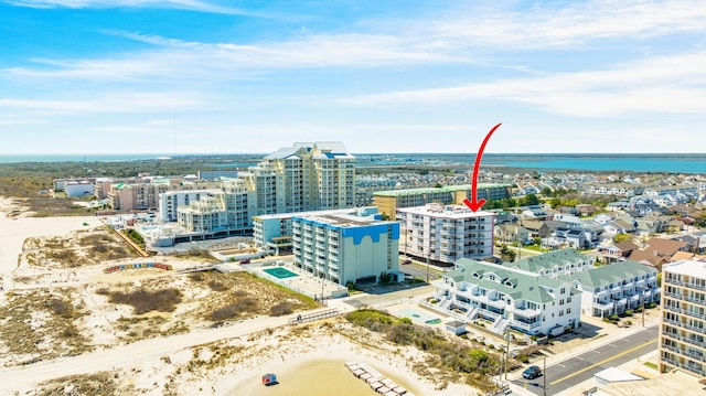 aerial view featuring a water view