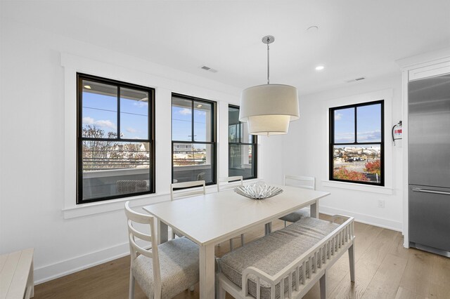 dining room with hardwood / wood-style flooring and a wealth of natural light