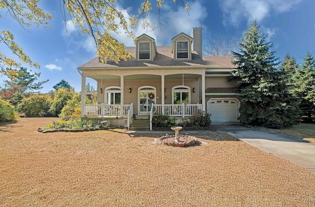 view of front of house with a porch and a garage