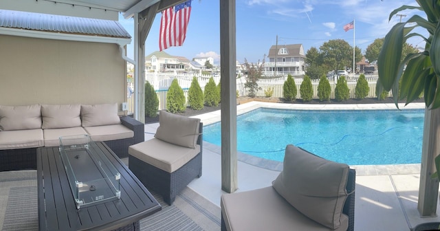 435 W Pine Ave, Wildwood, NJ 08260 - view of swimming pool featuring a fenced backyard, outdoor lounge area, and a residential view