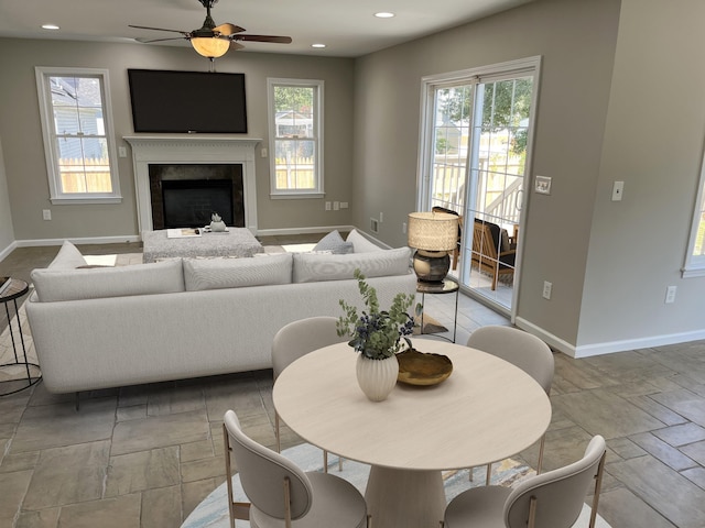 living room with ceiling fan