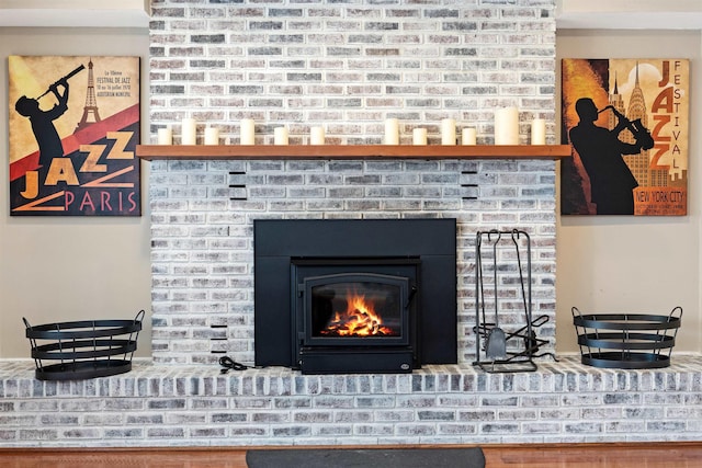 details featuring a fireplace